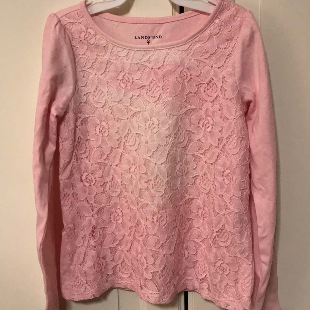 Lands end pink lace long sleeve tee. 4t - Picture 1 of 3